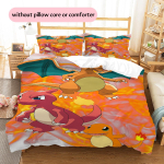 Charmander Pok&eacute;moni Muster Voodipesu Kodukaunistus S&uuml;nnip&auml;evakingitus (1 * tekikott + 2 * padjap&uuml;&uuml;ri, ilma s&uuml;damikuta) 135x200cm orange