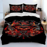 Slayer Heavy Metal B&auml;ndi Muusika Voodipesukomplekt Poistele T&uuml;drukutele Twin Queen Suurus Tekikott Padjap&uuml;&uuml;r Voodi T&auml;iskasvanud Mood Kodu Tekstiil 70x133cm 3pcs gray