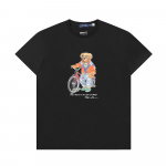 DS087 Ralph Lauren Suvine Meeste ja Naiste 100% Puuvillane Polo Bear T-s&auml;rk Jalgrattaga Karu Prindi ja Allkirjaga S must