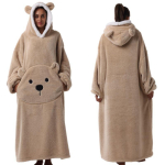 Kantav tekk-s&auml;rk naistele Pikkade varrukatega &Uuml;le suuruse hommikumantlid Soe hubane hiiglaslik kapuutsiga dressipluus Flanellist tekid taskuga Naiste talvine kapuutsiga hommikumantel One size beige