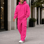 Meeste avar voodriga kapuutsiga pusa ja laia s&auml;&auml;rega cargo p&uuml;kste komplekt Vabaaja v&auml;li spordi dressipluus XXXL pink