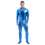 M-3XL Meeste lavapresentatsiooni &uuml;likond: T&auml;iskeha metallikl&auml;ikiv Zentai kombinesoon k&otilde;rge kaeluse ja esik&uuml;ljel oleva lukuga, J&otilde;usaali riided M blue