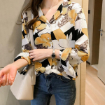 SURWENYUE Fashion Plus Suurus 3XL 4XL Naiste pluusis&auml;rk Print V-kaelusega OL Pluus pikkade varrukatega s&auml;rk M punane