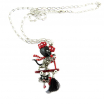 Les Tr&eacute;sors De Lily [P5990] - Collier sautoir cr&eacute;ateur 'Lilipoupettes' (souris chats) rouge gris noir - 90x45 mm punane