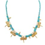 Les Tr&eacute;sors De Lily [Q5600] - Collier artisanal 'Cl&eacute;opatra' turquoise dor&eacute; (libellules) - motif 20x15 mm t&uuml;rkiissinine
