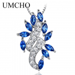 UMCHO ripatsid kaelakee naistele, sinist safiirist lehest kalliskivist pulmaehted ketiga safiir