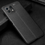 KEYSION p&otilde;rutuskindel &uuml;mbris Xiaomi Mi 11 Lite nahast tekstuuriga pehmest silikoonist telefoni tagakaas Xiaomi Mi 11i 10S jaoks for Xiaomi Mi 11 Lite must