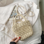 Naiste v&auml;ikesed k&auml;ekotid Rattan Crossbody kott Bohemia Summer Beach Ribbon Design Straw Bag 14x8x15cm beež