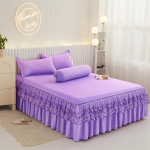 3tk pitsist voodikattega voodi seelik voodipesu voodikattega padjap&uuml;&uuml;ri komplekt harjatud mikrokiust volangidega voodi seelik 150&times;200cm lilla