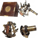 Antiikne J.Scott Navy Brass Sextant k&auml;sitsi valmistatud puidust kast Vintage Nautical Ship sekstantid, 5 tolli, pronks