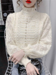 Elegantsed naiste suvised pluusid vabaaja naiste topid naiste pits s&auml;rk pluus chemise femme blusas pikkade varrukatega topp naiste mujer S aprikoosi