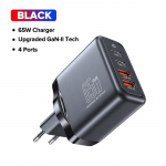 QOOVI 65W GaN laadija USB Type C kiirlaadimine s&uuml;learvuti Macbook Quick Charge 4.0 PD USB C laadija jaoks iPhone Xiaomi Samsung Universal 65W Plug must