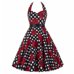 Seksikas retropunane t&auml;piline kleit Audrey Hepburn Vintage p&auml;itsetega kleit 50ndate 60ndate gooti stiilis Pin Up Rockabilly kleit, suures suuruses r&uuml;&uuml; M