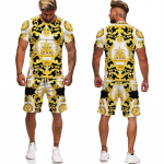 Suvise kuldse mustriga 3D-prindiga meeste kaheosaline spordidressi barokkstiilis T-s&auml;rgid + l&uuml;hikesed p&uuml;ksid &uuml;likond Hipsteri t&auml;navar&otilde;ivad riided 6XL