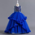 Lastekleit V&otilde;rgusilmast printsess puhvis pulmakleit Litritega pikk kleit t&uuml;drukute &otilde;htukleit 120cm (Height 110-120cm) sinine