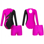 Lastele, t&uuml;drukutele, tantsuriiete komplekt, pikkade varrukatega mustkael, l&auml;ikivad kivid Decor trikoo kombinesoon ja l&uuml;hikesed p&uuml;ksid 5-6 Years burgundiapunane/must