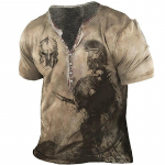 Vintage T-s&auml;rk Meestele 3D Print Knight Henley S&auml;rk V-kaelusega l&uuml;hikeste varrukatega Suured topid Tees&auml;rk Meeste R&otilde;ivad T&auml;navar&otilde;ivad 3XL