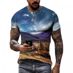 Mood, lahe stiil, looduskaunis maastik Unisex 3D prinditud T-s&auml;rgid Meeste vabaaja isikup&auml;ra l&uuml;hikeste varrukatega t&auml;navatrendi suvised T-s&auml;rgid XL