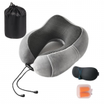 M&auml;luvahust reisipadi, kaelapea tugipadi + kandekott, k&otilde;rvatropid ja mask helehall v&auml;rv