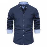 Meeste vabaaja s&auml;rgid Meeste &uuml;herealised Slim Fit kleit pikkade varrukatega s&auml;rgid Soild Meeste sotsiaalsed s&auml;rgid Designer Chemise Homme S tumesinine v&auml;rv
