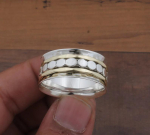 Keerutava B&auml;ndiga S&otilde;rmus, 925 Sterling H&otilde;bedast S&otilde;rmus, K&auml;sit&ouml;&ouml; S&otilde;rmus, T&auml;is H&otilde;bedast S&otilde;rmus, K&auml;sit&ouml;&ouml; Ehted, Unisex S&otilde;rmus, Kahetooniline S&otilde;rmus 6