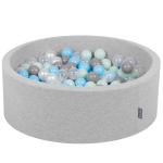 KiddyMoon 90x30cm/300 palli beebivahust palliauk sertifitseeritud made in eu, helehall:p&auml;rl/hall/l&auml;bipaistev/beebisinine/m&uuml;nt 90x30cm/300 balls