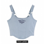 Naiste varrukateta &uuml;laosaga p&uuml;ksid Seksikad Vest Kirjad &Uuml;hev&auml;rvilised L&uuml;hikesed Naiste T-s&auml;rk Camisole Crop Top koos Rinnahoidja padjaga One Size sinine