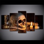 Seinakunst, l&otilde;uendimaal, 5-osaline hirmutav pealuu p&otilde;lev k&uuml;&uuml;nal HD-prinditud kodukaunistusega l&otilde;uendipilt Halloweeni kaunistus ilma raamita 20x35cm*2 20x45cm*2 20x55cm*1