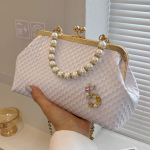 2024 Talvine Luksus Disainer Naiste Valged &Otilde;lakotid Kuld H&otilde;bedane Crossbody kotid Pearl Evening Clutch Chain Shell Clip Party k&auml;ekotid