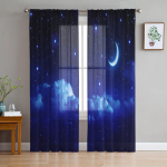 Night Sky Star Moon L&auml;bipaistvad kardinad Elutoa aken T&uuml;llkardinad Magamistoa K&ouml;&ouml;gi jaoks Kodukaunistus Voile kardinad W135 x H115cm x1
