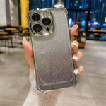 Luksuslik moekattega Glitter nelja nurga p&otilde;rutuskindel telefoni&uuml;mbris iPhone 15 14 13 12 11 Pro Max objektiivi kaitsekate iPhone 11 must