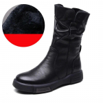 Johnature s&auml;&auml;re keskosa saapad ehtsast nahast mitmek&uuml;lgsed retro &uuml;mmarguse ninaga naiste saapad 39-Plush