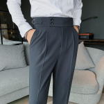 S&uuml;gisene soliidsed k&otilde;rge v&ouml;&ouml;kohaga p&uuml;ksid Meeste pidulikud p&uuml;ksid Kvaliteetsed Slim Fit Business Casual &uuml;likonnap&uuml;ksid Hommes 32 hall
