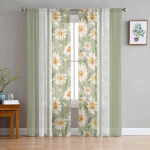 Spring Daisy Sage Rohelised t&uuml;llkardinad elutuppa L&auml;bipaistev kardin Magamistoa Rulood Voile kardinad 135W x 114H(cm)