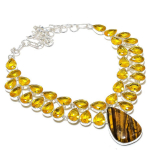 Natural Tiger Eye,Citrine Handmade 925 Sterling Silver Jewelry Necklace 18 r8l18