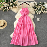 Elegantne lilleline haldjakleit naistele, rihmaga, seksikas peokleit, midi-pikkusega, vabaaja disain, &scaron;ikk tr&uuml;kk, k&otilde;rge v&ouml;&ouml;kohaga, moekas naiste kleit 2024 S roosa