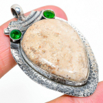 Natural Fossil Coral, Diopside Gemstone 925 Sterling Silver Pendant 2.13 d5n32