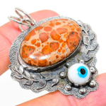 Natural Asteroid Jasper,Evil Eye Gemstone 925 Sterling Silver Pendant 2.25 d7g25