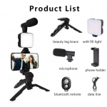 Kaasaskantav vlogikomplekti video koos statiivi Bluetooth-juhtimisega peegelkaamera nutitelefoni jaoks Youtube'i fotograafia valgusti statiivi mikrofon must