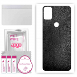 apgo Protective Skin Sticker for the back compatible with Alcatel 3x, Wrap Film, Foil, Vinyl - Pattern Black Leather