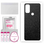 apgo Protective Skin Sticker for the back compatible with Motorola Moto E30, Wrap Film, Foil, Vinyl - Pattern Black Honeycomb