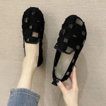 Splice Style Cloth Shoes Summer Hollowed-out Mesh Hole Shoes Flat Bottom Soft Bottom Women's Breathable Fashion Sandals 35 must
