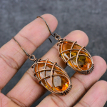 Natural Citrine Gemstone Copper Wire Wrap Gift Jewelry Earring 2.60 j3t27