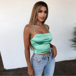 Naiste seksikas imiteeritud siidikangast seljataga Crop Top Slim Fit peoklubi M roheline