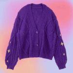 Naiste L&otilde;dvad Kudumid Kardiganid Mantel Y2K T&auml;he Tikandiga Kampsunid Vintage Lilla Streetwear Vabaaja &Uuml;he N&ouml;&ouml;biga Pikk Varrukas S lilla
