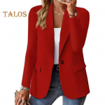 Naiste bleiser Slim Fit, pikkade varrukatega reisikost&uuml;&uuml;mi mantel &Uuml;hev&auml;rviline &uuml;he nupuga bleiser kontoris igap&auml;evaseks kandmiseks &otilde;htuseks peoks XXL punane