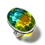 Bi-Color Tourmaline Gemstone Handmade 925 Sterling Silver Ring Size 7 c5b94