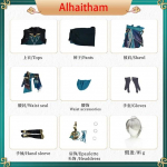 Animem&auml;ng Alhaitham Cosplay, t&auml;iskomplekt, kindad, parukas meestele, kost&uuml;&uuml;mid Halloweeni kost&uuml;&uuml;mipidu Comic Con S-(Costume+Wig)