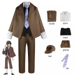 Dazai Osamu Cosplay Anime Bungo Hulkuvate koerte Cosplay Kost&uuml;&uuml;m Parukas Pikk jakk Mantel Halloweeni Peovorm meestele Naistele L-(Full set+wig)