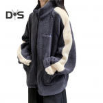 Talvine naiste mantel p&uuml;stkrae pikkade varrukatega taskutega tikandiga lukuga v&auml;rviplokk paks fliisist vabaaja spordistiilis igap&auml;evane jakk M beež